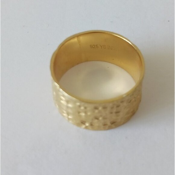 YS India Textured Gold Plated Sterling Siver 925 Hammered Wide Band Ring Sz.8 - Picture 12 of 14